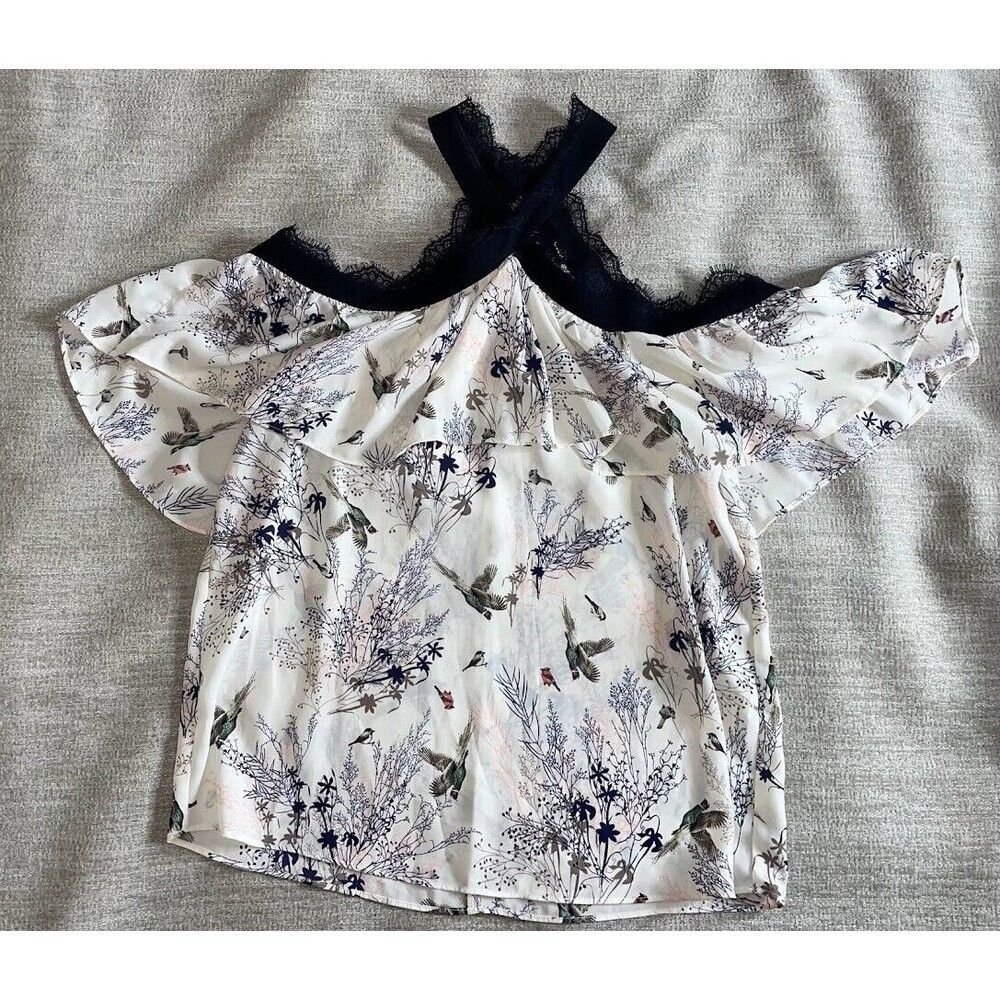 Aqua Blouse Womens Extra Small XS High Neck Keyhole Career Profressional Ladies